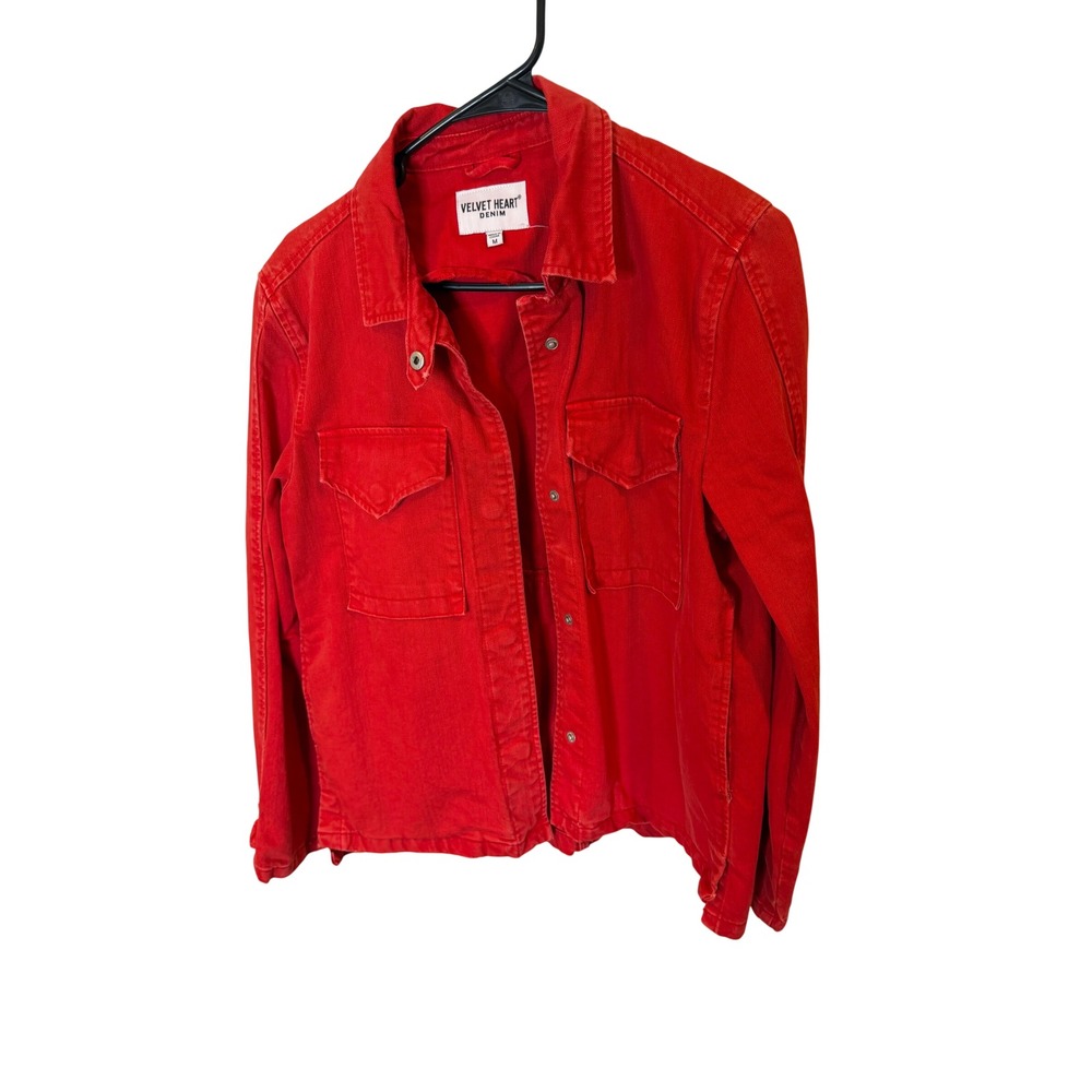 Velvet Heart Denim Red Utility Jacket Womens Medium Cotton Button Up D66-4377